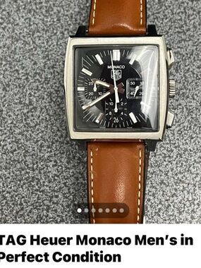 Tag Heuer Monaco Men's Black Dial with Brown Leather Strap
